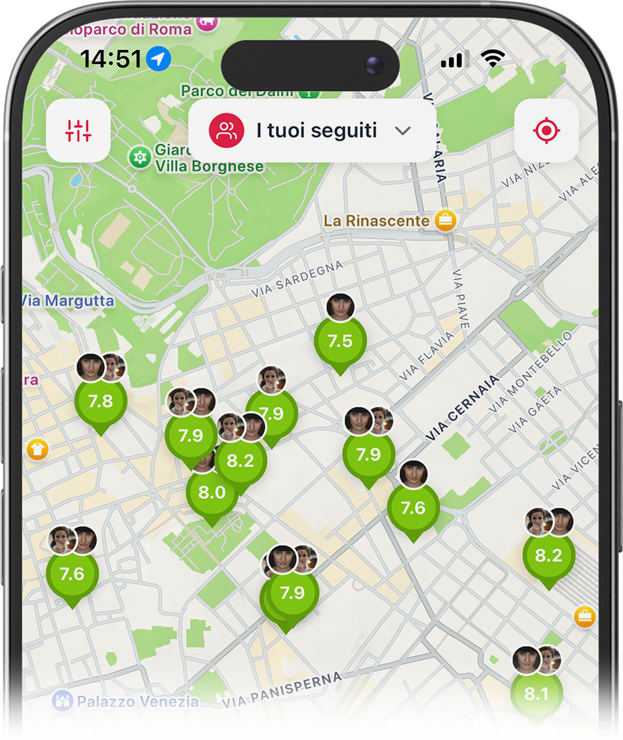 La mappa dei posticini sull’app